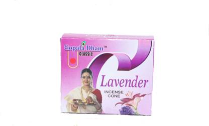 GOPAL DHAM LAVENDER DRY DHOOP/AGARBATTI/INCENSE STICK/AROMATIC/RELAXING/MEDITATION/ROMANCE(PACK OF 4) 4*15=60 CONES WITH BURNER STAND) LAVENDER