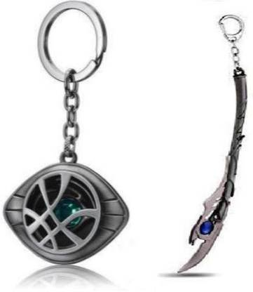 Alvika's Avanger Doctor Strange "Eye of Agamotto" - Silver & Avanger Loki Scepter - Sivler Key Chain
