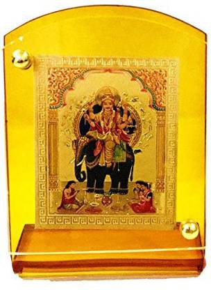 Gwals Hindu God Religious Idol Vishwakarma Car Temple Acrylic Frame with Rings for Car Dashboard Decorative Showpiece  -  8 cm