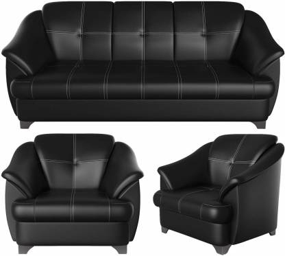 Gnanitha Leather 3 1 Black Sofa, Black Leather Sofa 3 1