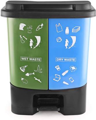 cello Dustbin for Wet and Dry Waste Plastic Pedal Twin bin 35 Ltr Green & Blue Plastic Dustbin