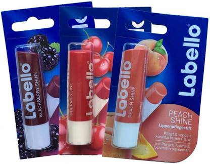 LABELLO Blackberry Shine, Cherry Shine, Peach Shine Lip Balm Fruity