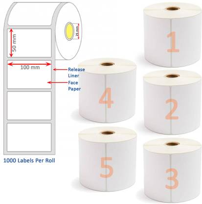 Q TAG 100mm x 50mm (4" x 2") 1000 Labels/Roll Pack of 5 Barcode Labels Permanent Type Paper Label