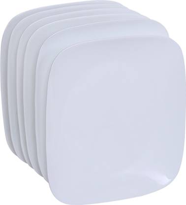 CORELLE Winter Frost White Glass Square Dinner Plate Pack of 6, 26.7CM Dinner Plate
