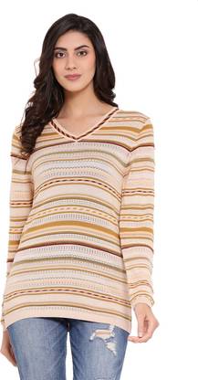 MODA ELEMENTI V Neck Striped Women Pullover
