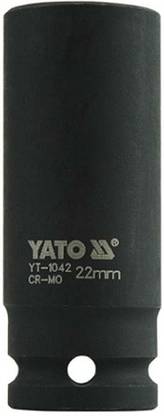 YATO YT-1042 Cold Forged CrMo 1/2 inch Drive Black Phosphated Surface AS Drive Hexagonal Deep Impact Socket Set-22mm Socket Set
