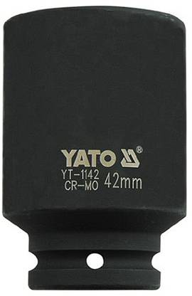 YATO YT-1142 Cold Forged CrMo 3/4 inch Drive Black Phosphated Surface Hexagonal Deep Impact Socket-42mm Socket Set