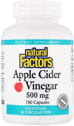 Natural Factors Apple Cider Vinegar, 500 mg, 180 Capsules
