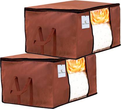 KUBER INDUSTRIES Saree cover Designer Underbed Storage Bag, Storage Organiser, Blanket Cover Set of 2 - Dark Brown, Extra Large Size CTKTC023819