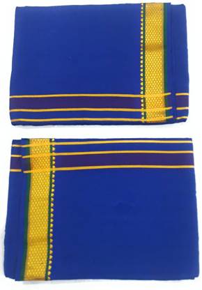 ADITYA TEX Solid Gold, Blue Lungi