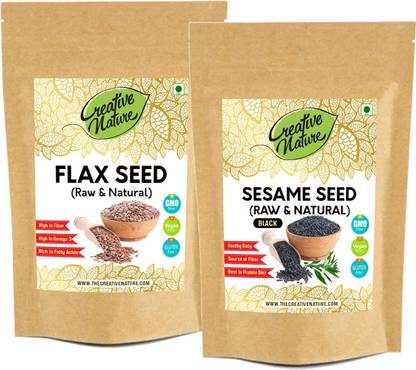 Creative Nature Combo Pack of Flax Seed and Sesame Black Seed 100 Gram Each Pack (Raw Seed) Seed