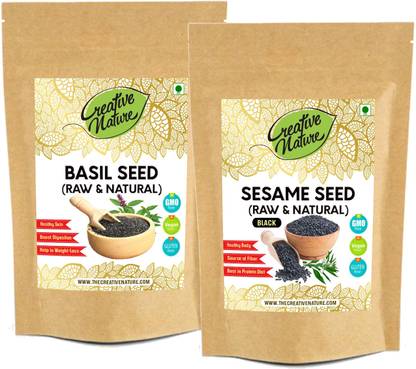 Creative Nature Combo Pack of Basil Seed and Sesame Black Seed 100 Gram Each Pack (Raw Seed) Seed