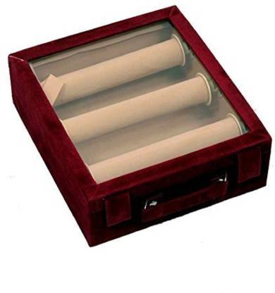 KUBER INDUSTRIES Wooden 1 Piece Three Rod Transparent Velvet Bangle Storage Box, Maroon - CTKTC22797 Make Up Vanity Box
