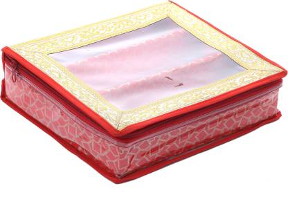 KUBER INDUSTRIES Brocade Hardboard Three Rod Bangle Box (Red) - CTKTC22888 Make Up Vanity Box