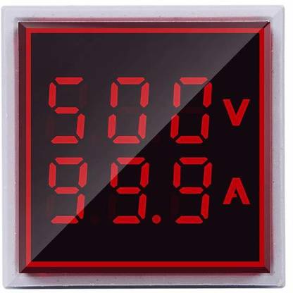 ROBIN TEPER Volt+Amp Metar 0601 Digital Voltmeter Ammeter AC 50-500V 0-100A Ampere Voltage Current Tester Dual LED Indicator 31 mm W/CT Square (Red) Ammeter