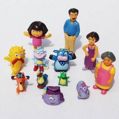 Toy Mela 12 pcs Dora The Explorer Cake Toppers Dora, Swiper, Backpack, Benny, Tico, Boots, Isa, Alicia, Abuela, Cole, Grumpy, Senor Tucan 3-8 cms Action Figure Set