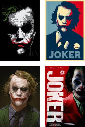 Pack of 4 Joker Artwork Posters | For Joker Lovers | HD Poster for Wall decor (300GSM Thick Paper, Gloss Laminated) Paper Print