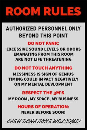 Room Rules Poster | Funny Poster | HD Poster for Wall Decor (300GSM Thick Paper, Gloss Laminated) Paper Print
