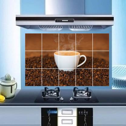 SUDARSHAN STICKER 58 cm Waterproof Kitchen Cup of Tea Wallpaper/Wall Sticker Multicolour - Kitchen Wall Coverings Area ( 90Cm X 58Cm ) Self Adhesive Sticker
