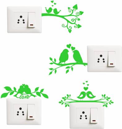Sticker Hub 9 cm Night Glow Switch Board Sticker- Radium Glow in The Dark - Night Glowing Switch Penal Wall Sticker Set Of 4 Self Adhesive Sticker
