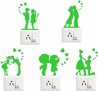 Sticker Hub 10 cm Night Glow Switch Board Sticker- Radium Glow in The Dark - Night Glowing Switch Penal Wall Sticker Set Of 5 Self Adhesive Sticker