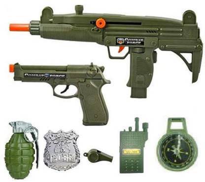 BN ENTERPRISE Army Toy Gun Role Play Set 7 Piece Military Toy Set With Platic AK47 Combat Gun, Pistol - Fancy Dress Toy For kids (Green) Guns & Darts