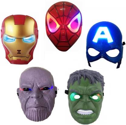 HALO NATION Avengers Endgame Action Figure Mask - Set of 5 - Ironman , Thanos, Captain America , Hulk , Spiderman & Thanos Face Mask for Kids Boys