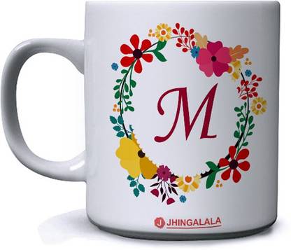 Jhingalala Floral Designed Letter M Printed Ceramic Coffee Mug
