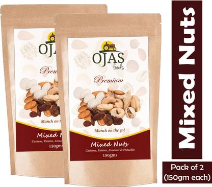 OJAS FOODS Mixed Nuts Pack of 2 (150gm each) Assorted Nuts
