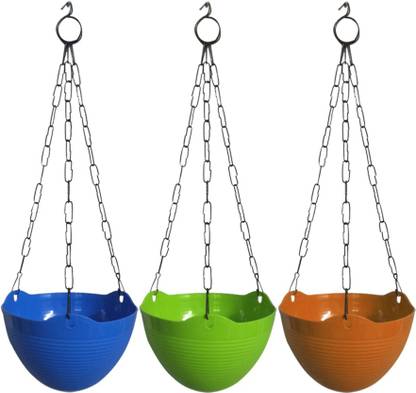 FINEGROW Designer Hanging Marvel Pot Blue Green Orange Plant Container Set