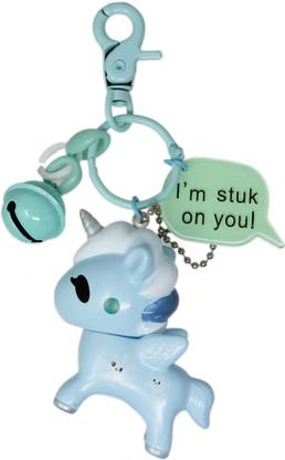 Tootpado I'M Stuck On You Unicorn With Bell Design Keyring Plastic Keychain - Blue (6LNT428) Key Chain