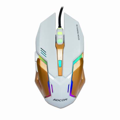 एडकॉम Maverick Super Gaming Mouse - RGB LED 6D USB Wired Optical Mouse with 6 Programmable Buttons, Steel Finish, and 3 Section DPI Switch (White/Gold) वायर्ड Optical  गेमिंग माउस