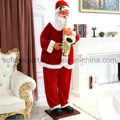 New Jaipur Handicraft Santa Claus Playing Saxophone 6 Feet Christmas X Mas Santa Claus Musical Dancing Statue Figurine For Christmas Decoration