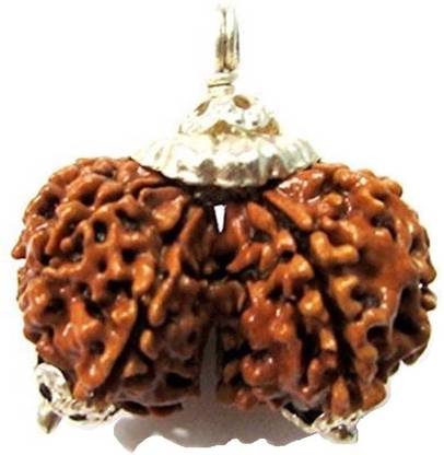 Jewelswonder 100% Original & Natural Gauri Shankar Rudraksha, Nepal Originated, With Silver Coated Capping Rudrakash Wood Pendant