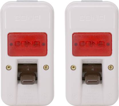 CONA 2406 ISI Mark Gold Deluxe Surface D.P. Switch 32 Amperes with Indicator- Pack of 2 240V Milky White Heavy Duty Switch|Unbreakable Surface D.P. Switch 2  Socket Extension Boards