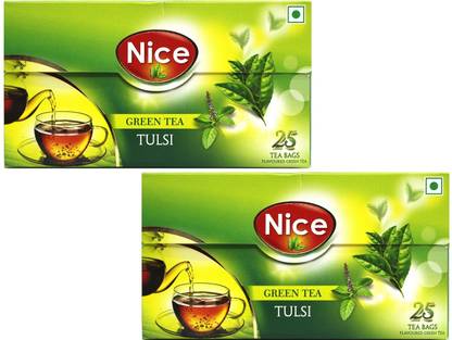 NICE Green Tea Tulsi ( 2 Box x 25 Bags ) Tulsi Green Tea Bags Box