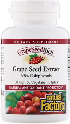 Natural Factors Grape Seed Extract, 95% Polyphenols, 100 mg, 60 Vetegarian Capsules