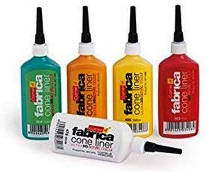 Camel Kokuyo Fabrica Cone Liner 3D Fabric Multi-surface Acrylic Colours (Silver) - Pack of 5 Bottles x 20 ml