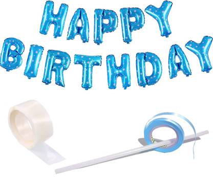 Prihit Blue Happy Birthday Foil Banner with Gluedot for Boy Birthday Decoration