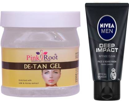 PINKROOT DE-TAN GEL WITH NIVEA DEEP IMPACT FACE AND BEARD WASH