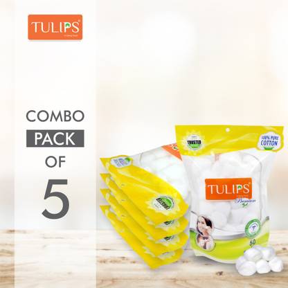 Tulips 50 Premium Cotton Ball in a Ziplock bag (Pack of 5)