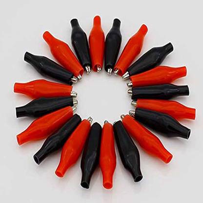 India IoT Shop 10 Pieces 35 mm Metal Alligator Clip G99 Crocodile Electrical Clamp for Testing Probe Meter Black and Red with Plastic Boot Interconnect Electronic Hobby Kit