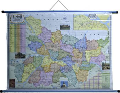 ROLLUP POLITICAL MAP OF BIHAR (PIPE MOUNTED) Photographic Paper