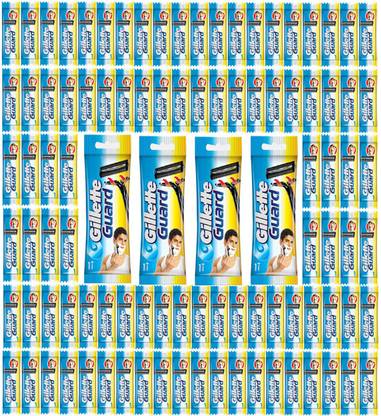 Gillette Guard Cartridge Single Blade With Razor (100 Cartridge + 4 Razor Handle) Pack of 104 Items, Men