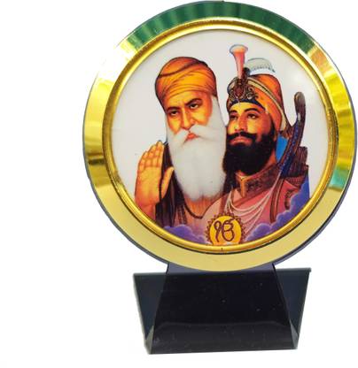 Gwals Sikh God Idol Guru Nanak Dev Ji & Guru Gobind Singh Ji Temple Frame For Car Dashboard Decorative Showpiece  -  6 cm