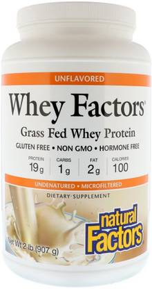 Natural Factors Whey Factors, Grass Fed Whey Protein, Unflavored, 2 lbs (907 g)