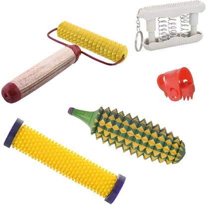 Accufit AF21 Acupressure Massager Tools Combo Kit with Hand Roller (Soft point) + Karela Massager + Roller Handle (Wooden) + Thumb Jimmy + Pocket Exerciser for for Stress and Pain Relief Massager