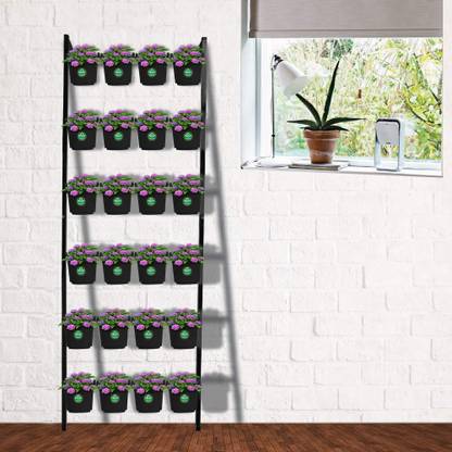 TrustBasket Vertical Ladder Stand with 24 Pouches (Black) Plant Container Set