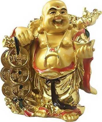 Skyble Feng Shui Laughing Buddha Holding Money With Money Ingot For HEALTH , WEALTH And GOOD LUCK Keep in HOME | OFFICE | SHOP TABLE and CAR DASHBOARD Decorative Showpiece Decorative Showpiece  -  18 cm