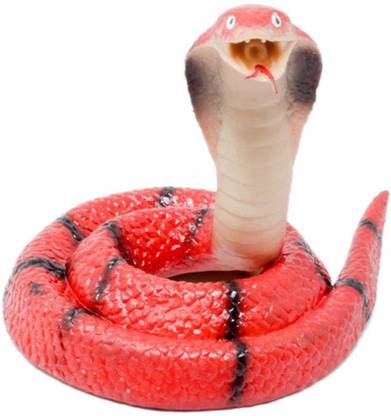 DELTOYHUT Realistic Rubber Snake Toy Round Cobra - Red